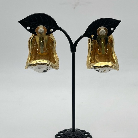 Bold Vintage Mixed Metal Molten Statement Clip Earrings Runway Avant Garde - Picture 11 of 16